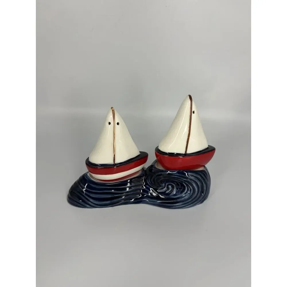 Set of 3 Anthropologie Maritime Lighthouse Jug Pitcher Butter Keep Salt Pepper
